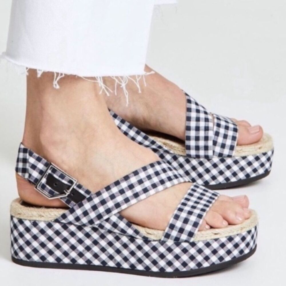 Rag & Bone Navy & White Megan Gingham Platform Sandals Sz 37 (6.5 US) NWOT